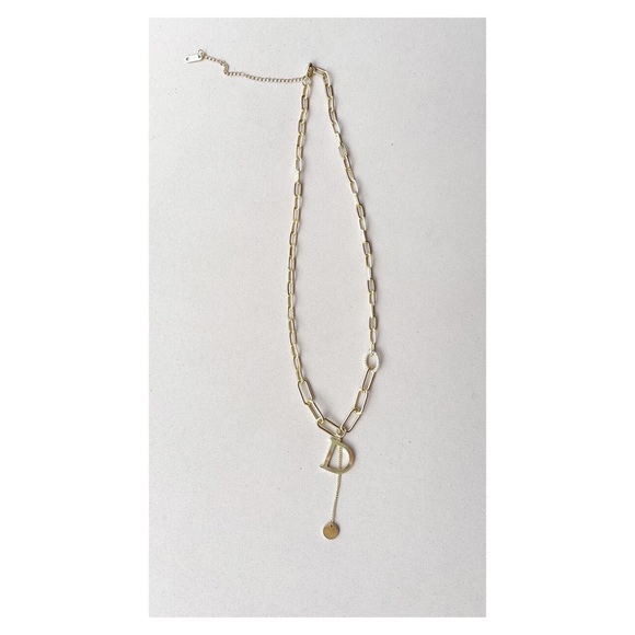 D Letter Curb Chain Choker Pendant Necklace - Picture 5 of 6